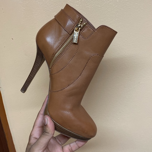 Michael Kors "WYATT" MK Logo Platform High Heel Booties  "Luggage Brown” - Picture 11 of 17